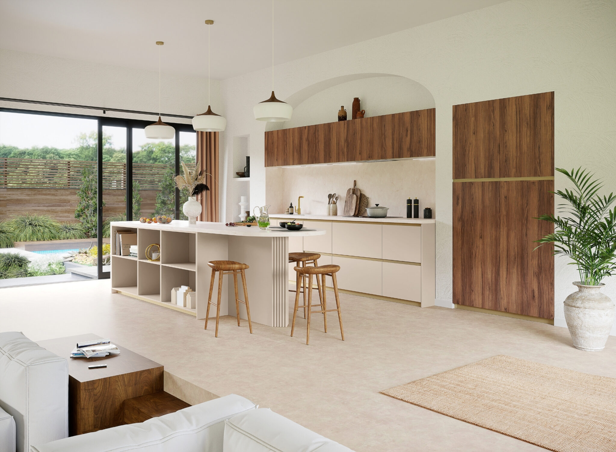 Cuisine de style toscan avec marbre, bois nobles et finitions dorées